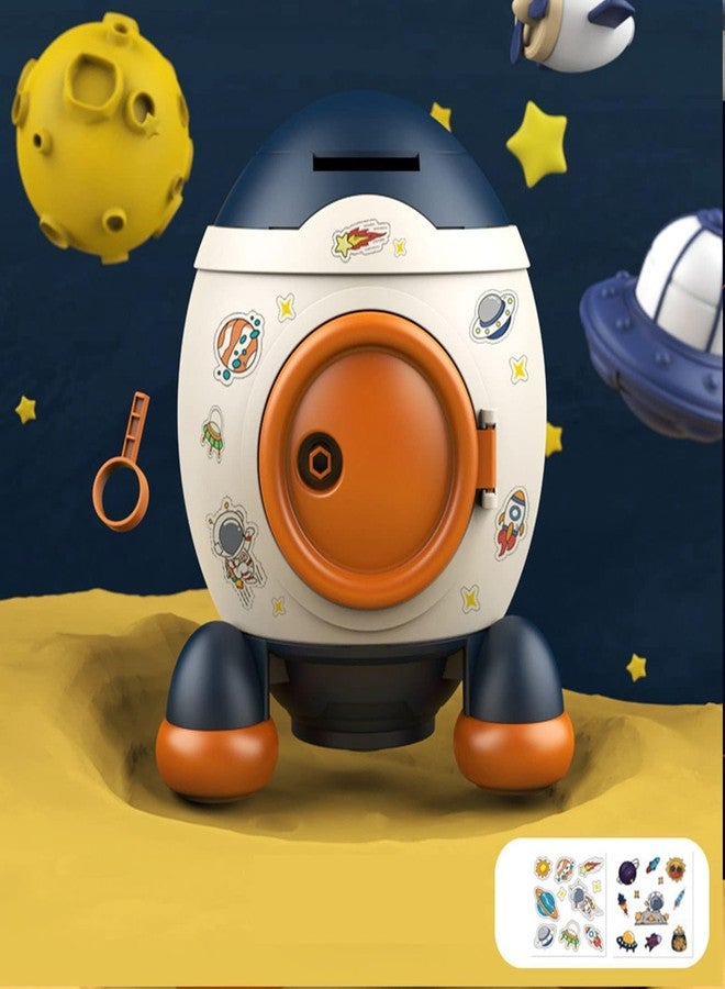 Beufee Piggy Bank, Space Rocket Cartoon Style Money Bank Kids Savings Box Kids Coines Money Saving Jar for Boys Girls (Morandi Blue) - Image 3